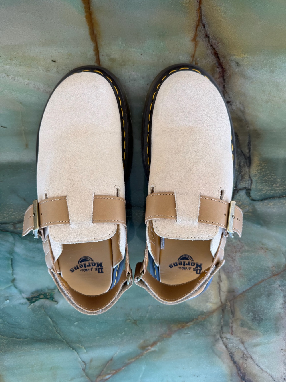 Dr. Martens Jorge II Suede & Leather Slingback Mules- Parchment Beige US 10